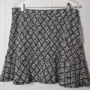 Margaret M Black White Diamond Fit & Flare Ruffle Skirt Womens L Old Money